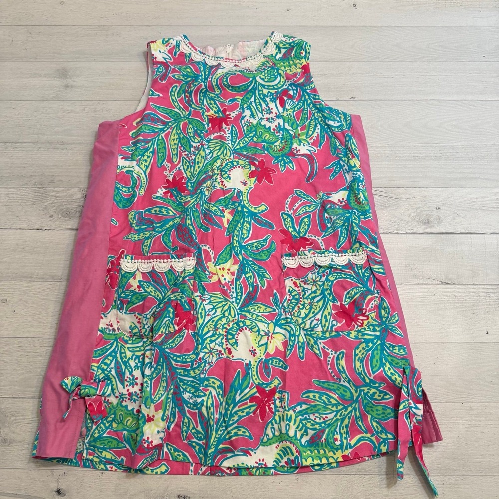 Lilly Pulitzer little Lilly classic pink green floral shift dress size 10